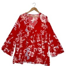 Free People Bella Tunic Dress Womens Medium Red Floral Long Sleeve Boho Festival