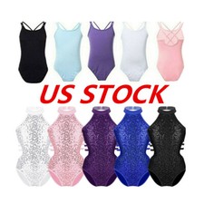 Kids Girls Ballet Dance Dress Gymnastics Leotard Jumpsuit Sequins Costume