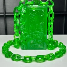 Real natural high Ice Green Myanmar Jade Jadeite Pendant&Necklaces双面雕刻一体链