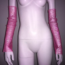 Women Sleevenet Oversleeve Fishnet Rhinestone Glitter Sunscreen Nightclub Party