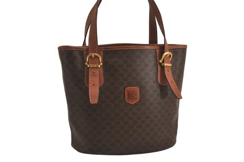 Authentic CELINE Macadam Blason Shoulder Hand Bag Purse PVC Leather Brown 6282M