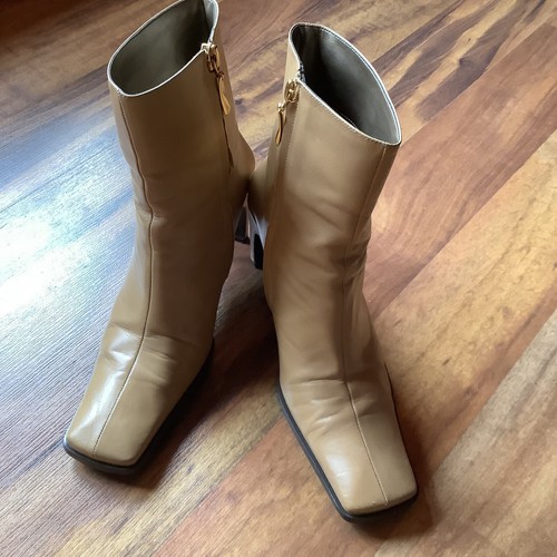 Enzo Angiolini Size 6.5 Tan Leather Heeled Square Toe Ankle Boots - Picture 8 of 10