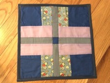 Quilted Table Topper/ Wall decoration blue, purple gray, 14.5 x 14.5 handmade