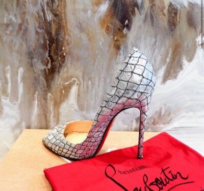 Christian Louboutin Youpi 120 Lurex Silver Gold Fabric Peep Toe