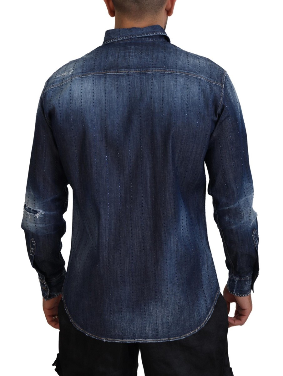 【美品】Dsquared2ウエスタンシャツ 38 DSQUARED2 Shirt Blue Washed Collared Men Casual Long Sleeves