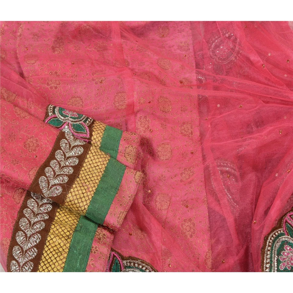 Saris rosas vintage sánskriti mezcla de cuentas tela georgette lehenga sari Foto 2 de 4