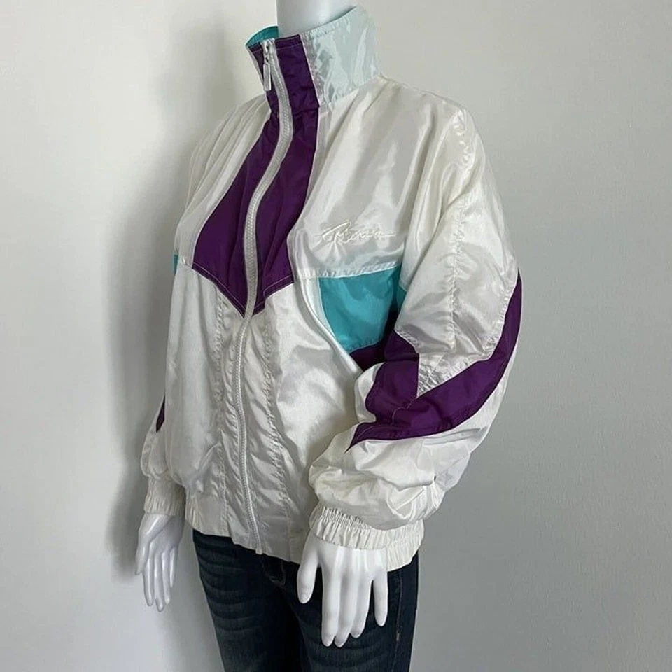 Vintage Puma Machts Mit Qualitat Women's Windbreaker Jacket Size M White Purple - Image 3 of 4