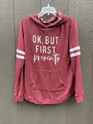 Maurices But First Present Hoodie Medium Maroon