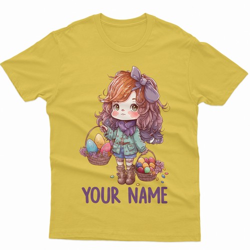 Personalised Happy Easter Cute Girl Spring Festival Family Fancy T-Shirt #ED - Picture 4 of 13