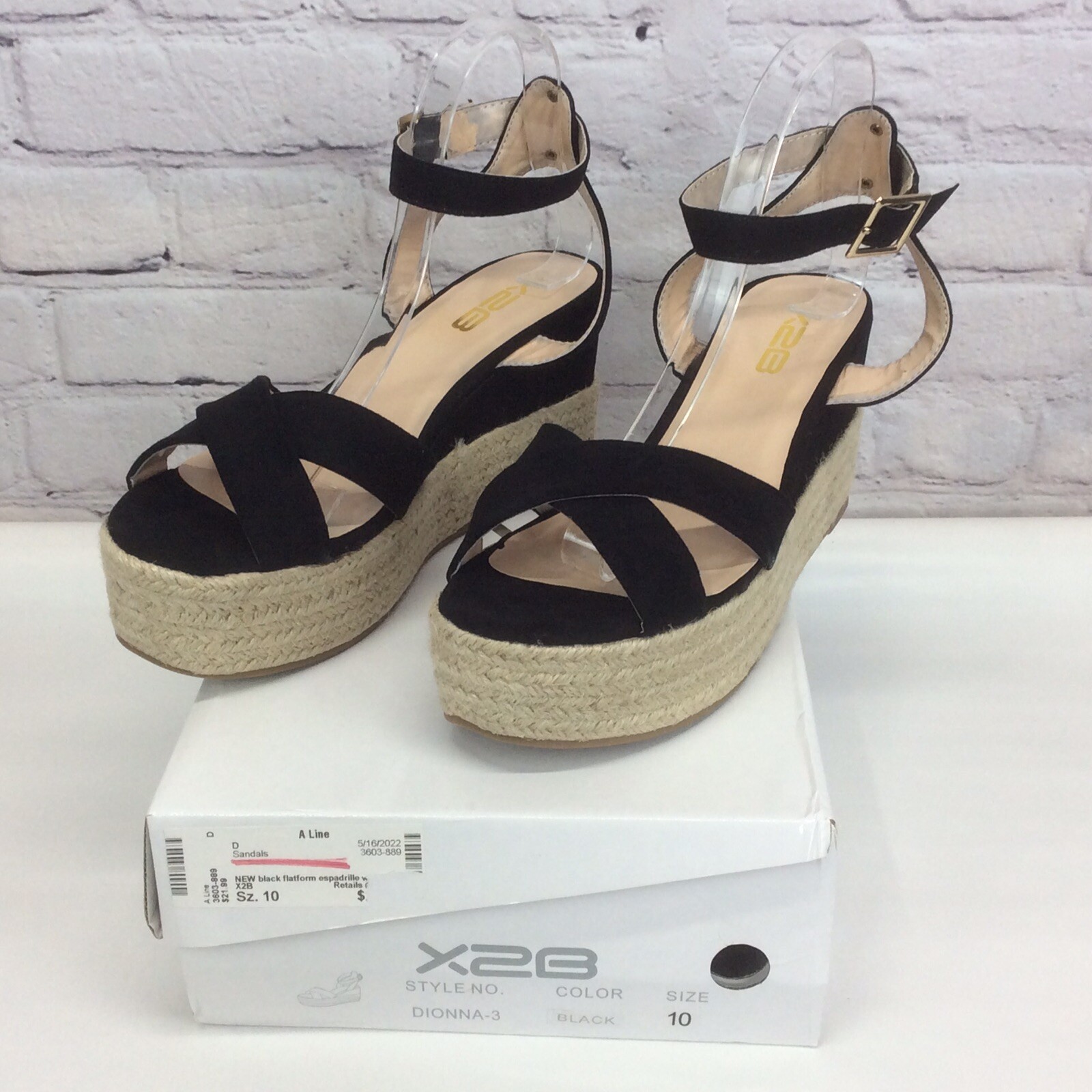 X2B Sandals Women's Size 10 Black Vegan Suede Platform Wedge Espadrille  Strappy | eBay