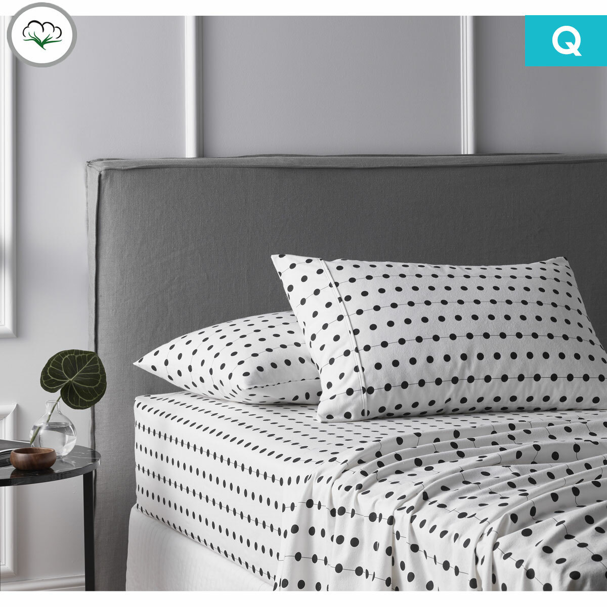 Black/White Dots Printed Cotton 