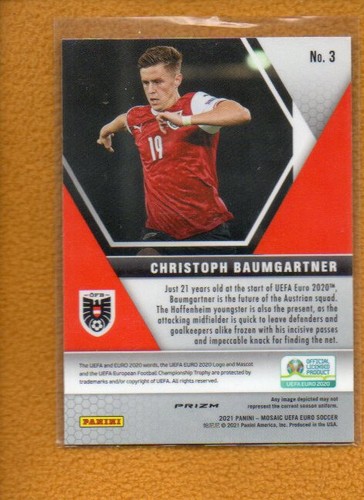 Christoph Baumgartner 2021 Panini Mosaic UEFA Choice Peacock Prizm RC #3 Austria - Picture 2 of 2