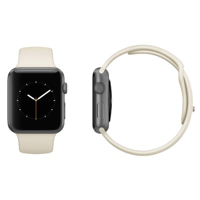 space gray apple watch with white band