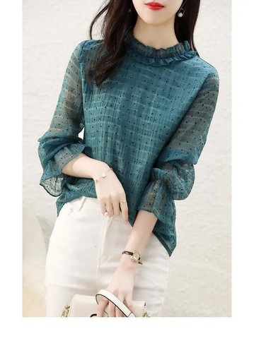 Mujeres Camisa Inferior Suelta Chifón Camisa Fashio Buso Prendas para el torso - Imagen 7 de 7