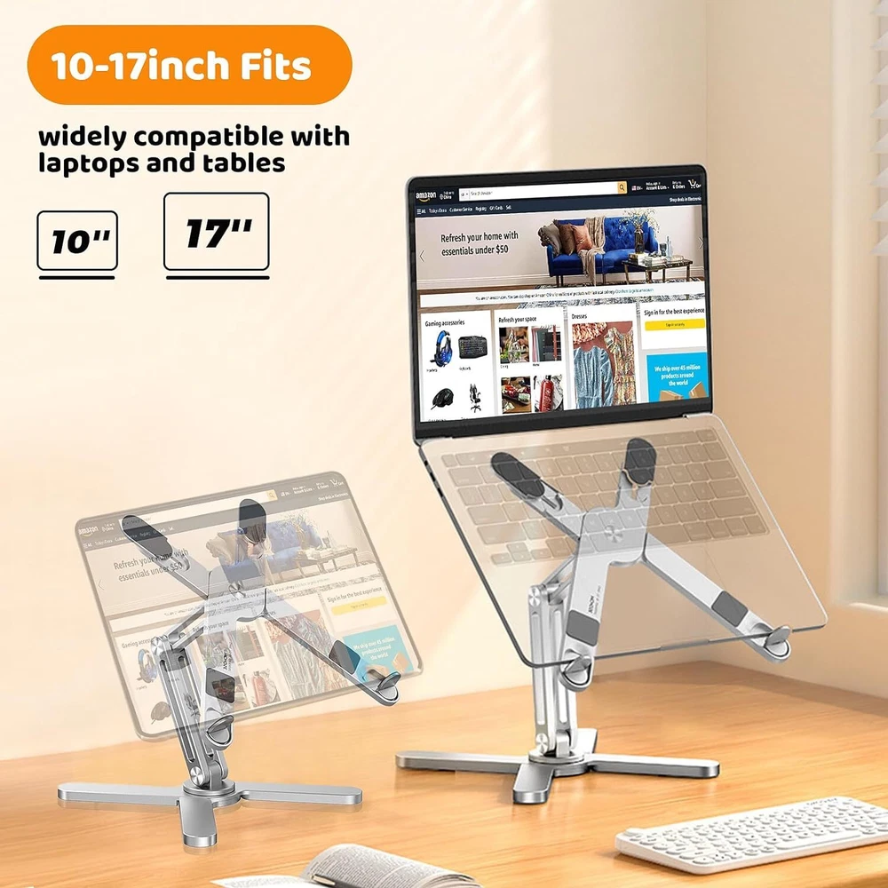 Laptop Stand with 360 Rotating Base,Metal Holder Fully Foldable for Easy Storage