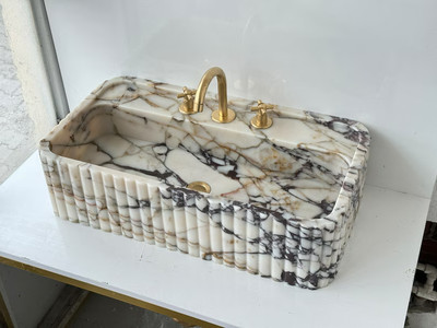 Calacatta Viola Marble Sink With Ribbed on Three Side