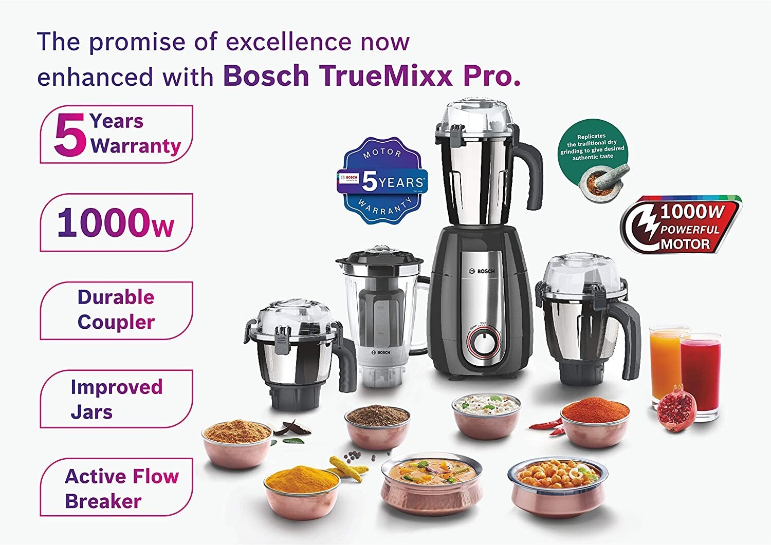 Bosch MGM8842MIN Pro, 1000Watt Mixer Grinder, 4 jar, 220V Black Free