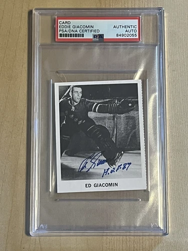 RARE 1965-66 COCA COLA RANGERS ED GIACOMIN SIGNED AUTO ROOKIE RC CARD PSA/DNA
