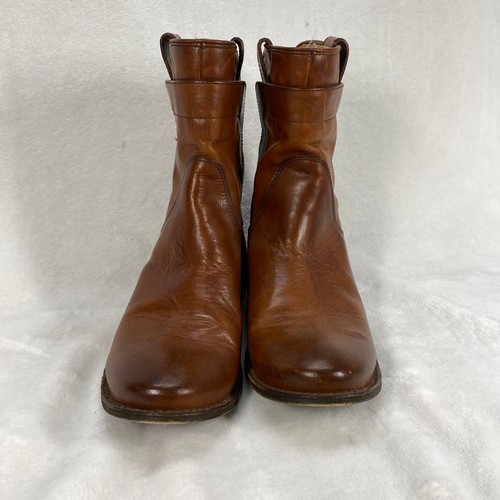 Frye Paige Short Riding Leather Ankle Boots Western Cowboy Pull On Cognac 6.5 - Picture 2 of 14