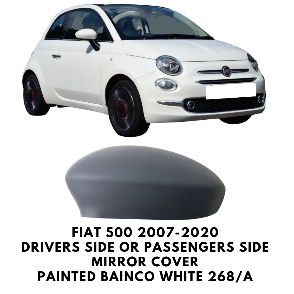 Door Wing Mirror Cover Painted For Fiat 500 2007 2020 Bianco White