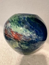 Handmade Studio Art Glass Vase/Candle Illuminator Earth Day Ocean Theme