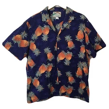 Vintage Paradise Found LL Bean Hawaiian Shirt Men L Blue Pineapple Magnum PI