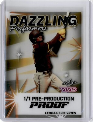 2024 Leaf Vivid Proof Clear Dazzling Performers Leodalis DeVries 1/1 B83 Padres