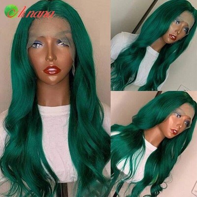 Dark Green Body Wave 13x6 Lace Front Human Hair Wigs  display picture 2