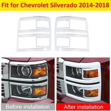 4pcs Front Headlight Lamp Decor Cover Trim Guards For Chevrolet Silverado 14-18