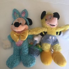 Disney Mickey Minnie Mouse Set of 2 Plush Easter Bunny 2003 2008 Vintage