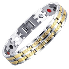 Men's Magnetic Bracelet Color Silver with Gold New Free Shipping