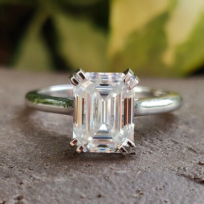 2 Ct Emerald Simulated Diamond Solitaire Engagement Ring 14K White Gold Plated