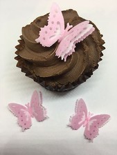 12 PreCut Pink White Triple Layered 3D Edible Wafer Paper Butterfly Cake Toppers