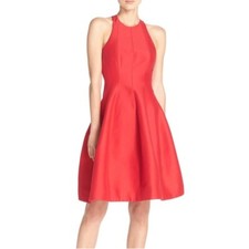 Halston Heritage Red Cotton & Silk Fit & Flare Holiday Dress 2