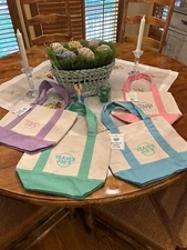 Trader Joes Mini Canvas Tote Bag  - Easter Colors tags.  Single or Set of 