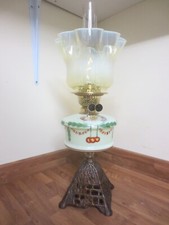Antique Brass & Glass Uranium Oil Lamp Chimney  Original Vaseline Oil Lamp Shade