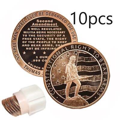 10 x 1oz USA Second Amendment Round 999 Fine Pure Copper Bullion Coins Tub GSM