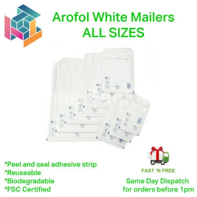 Arofol Genuine Mail Lite Bubble Padded Envelopes Mailer Bags White - 11 SIZES!