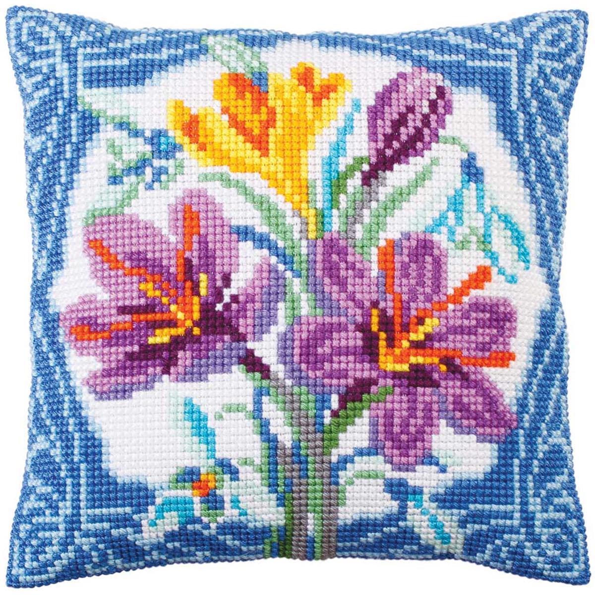 CdA stamped cross stitch kit cushion ""Crocus"" 5288, 40x40cm, DIY