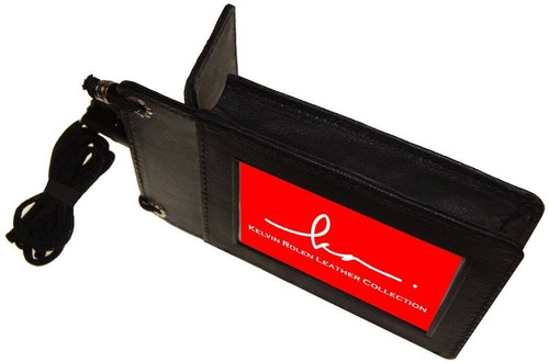 Genuine Leather ID Badge Lanyard Key Coins Holder Neck Strap Wallet - Bild 2 von 10