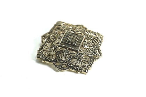 NF Sterling Silver Marcasite Filigree Brooch