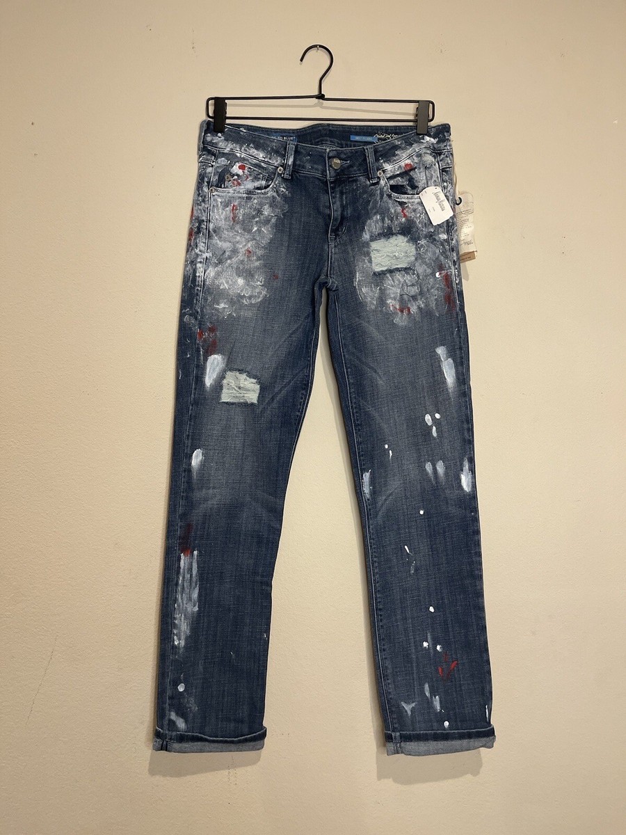NWT Fade To Blue Jeans Womens Splatter Blue Jeans Size 28 Painted