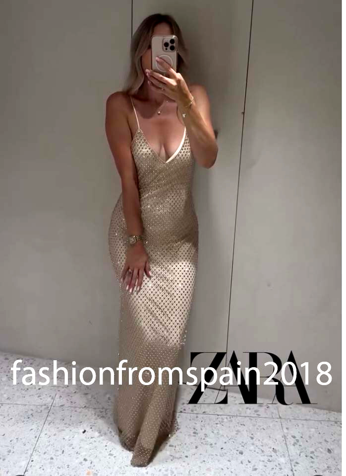 ZARA NEW WOMAN LONG STRAPPY V-NECK RHINESTONE