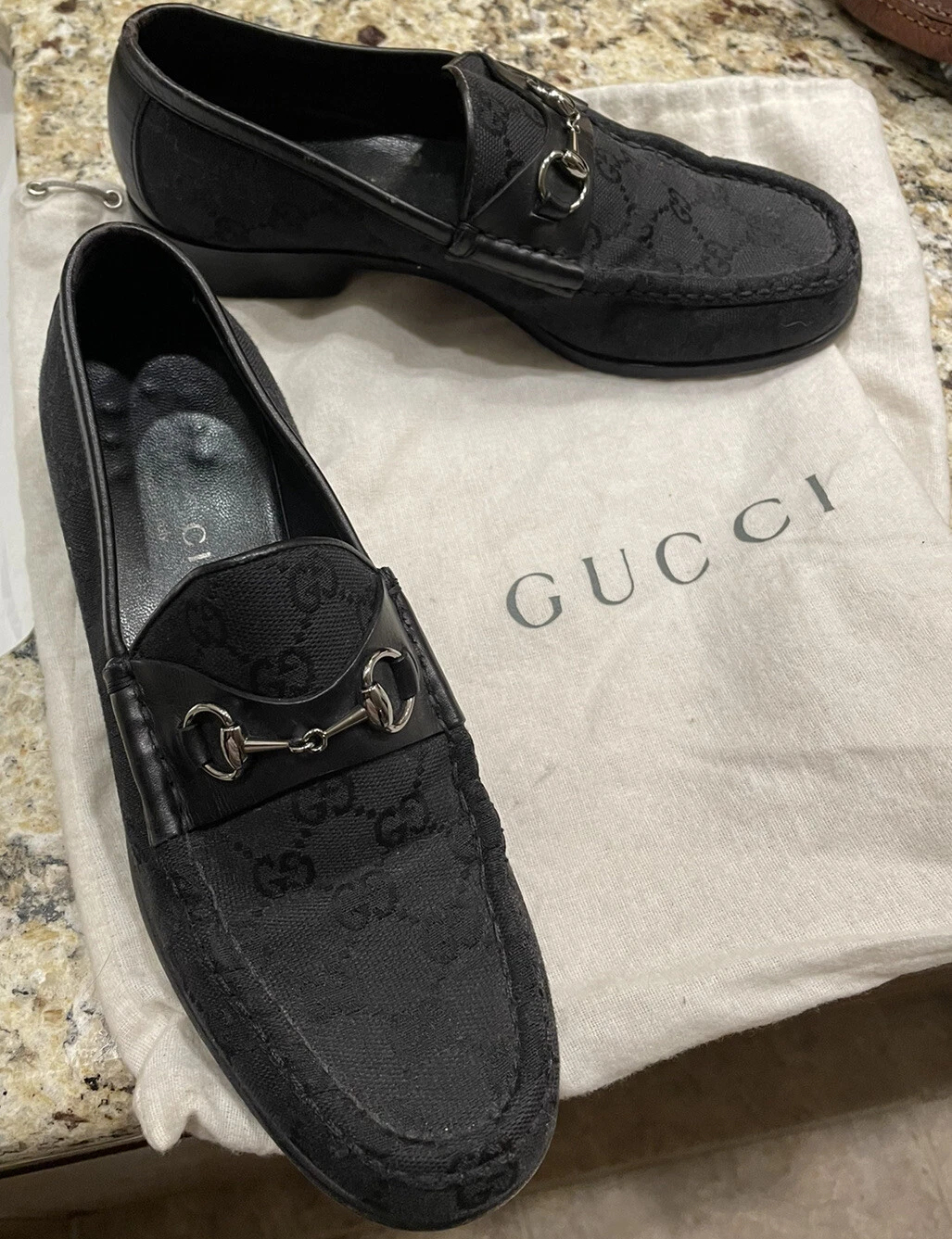 Mocassins femme Gucci noir monogramme mors de cheval 7,5 B excellent état fab ! RARE Tom Ford