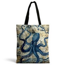 Einkaufstasche Tragetasche Canvas Tasche Shopper Vintage Maritim Tintenfisch