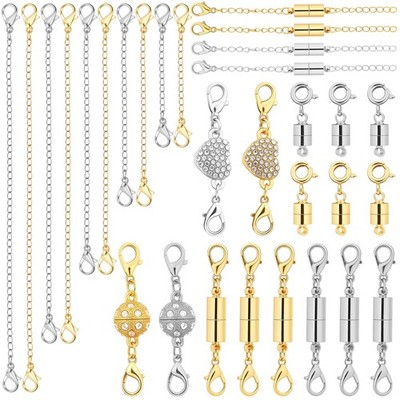 30 Pcs Magnetic Necklace Clasp & Extender Set - 5 Styles, Strong Jewelry Connect