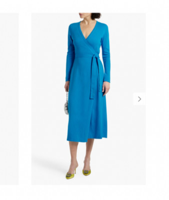 DVF Diane Von Furstenberg Linda Wool Cashmere Sweater Wrap Dress Blue Size M