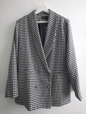 Image of I Saw It First Oversized Blazer Jacket UK 14 Black White Dogtooth Gold Buttons