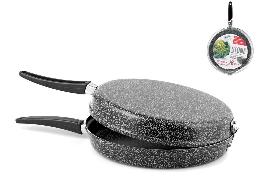 Double Sided Omelette Pan Non-Stick 'Stone' Cm22 Home Aluminum