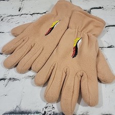 Womens Fleece Winter Gloves Feather Embroidered Beige Plush Warm New NWOT